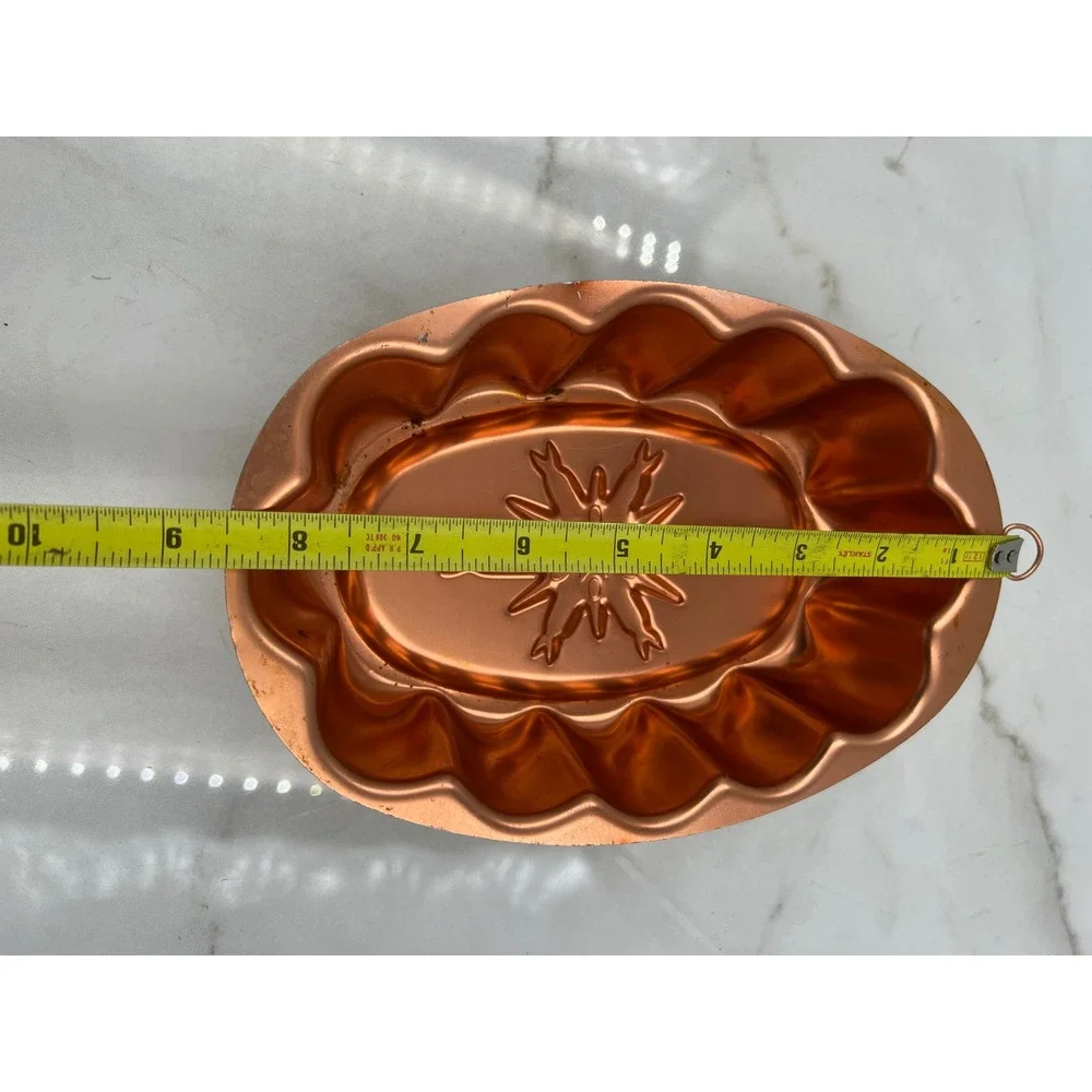 Vintage Copper Snowflake Starburst Oval Jello Cake Mold 3 Cup Wall Decor Hanging